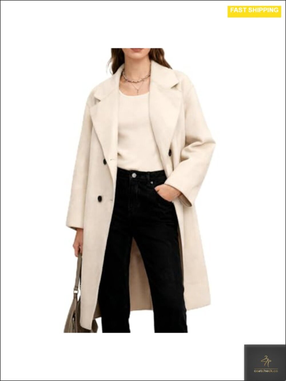 65% Wool Blend Double Breasted Midi Peacoat Trench Coat